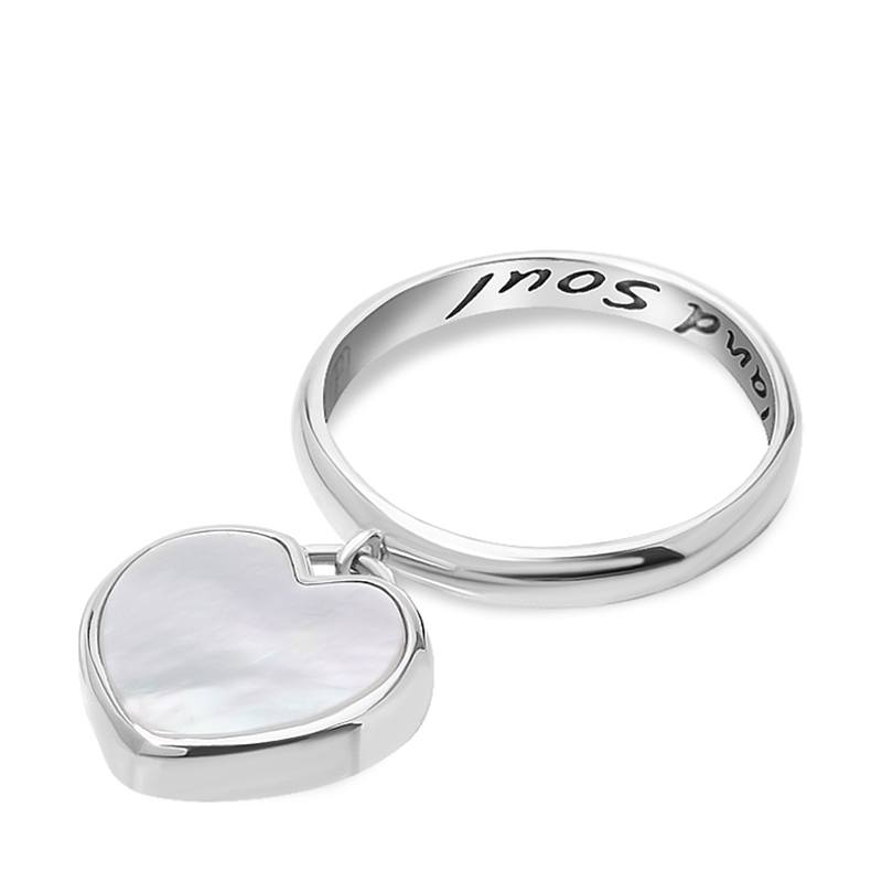 03-00-0530 Кольцо с подвеской белый перламутр сердце (Ag 925)