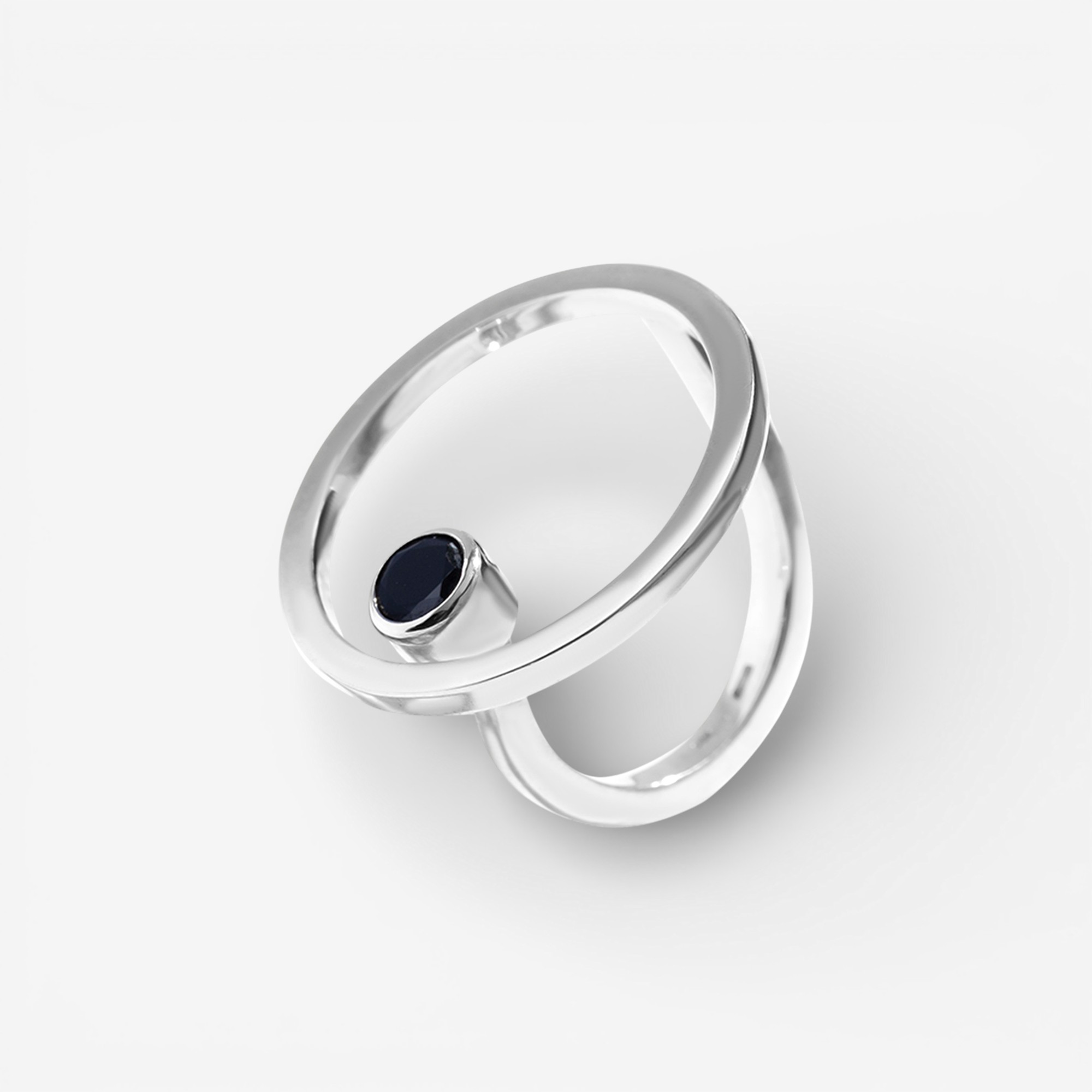 03-00-0013 Кольцо Сфера с чёрным цирконом (Ag 925)-1