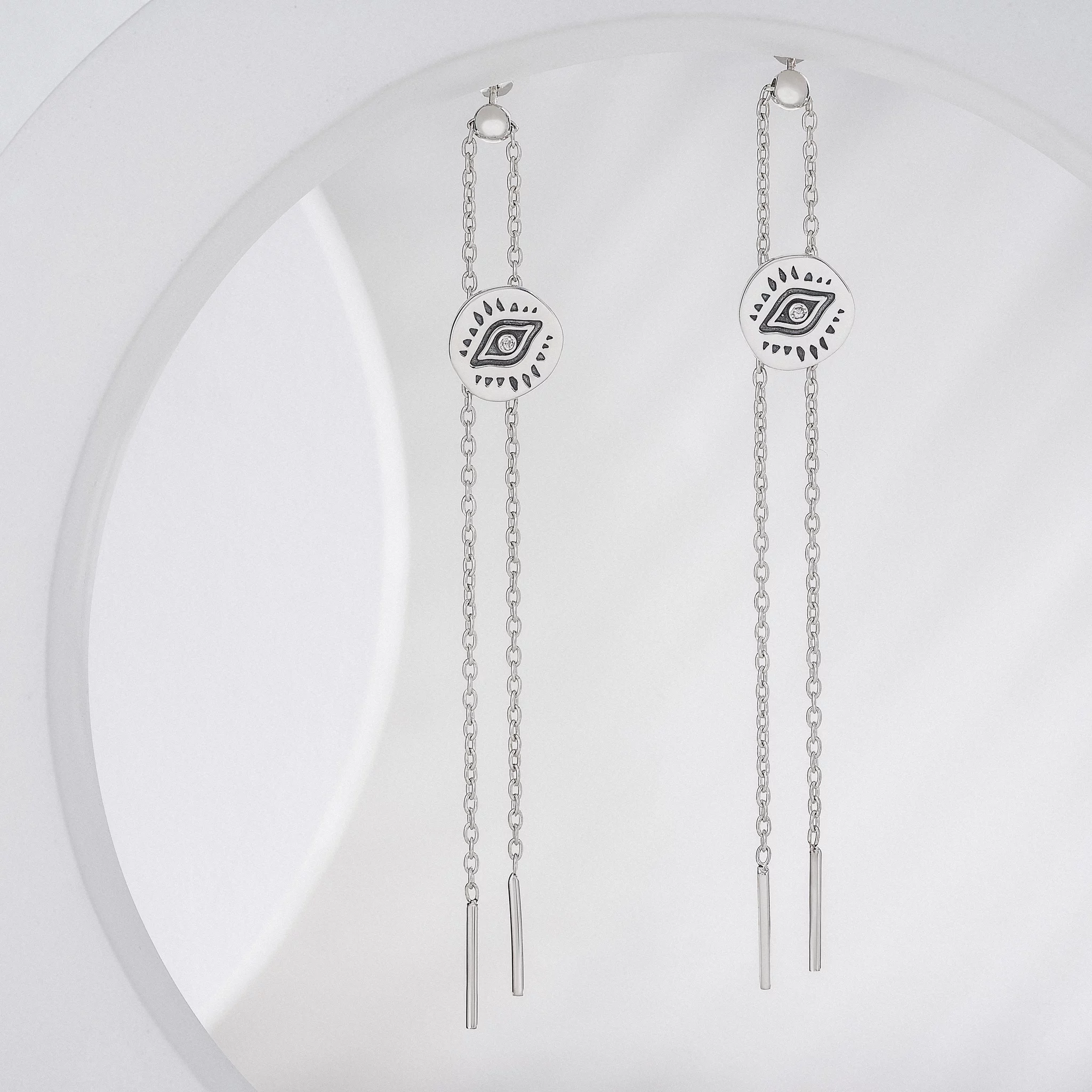 04-00-0404 Серьги-подвески Всевидящее Око на двойной цепочке (Ag 925)-1