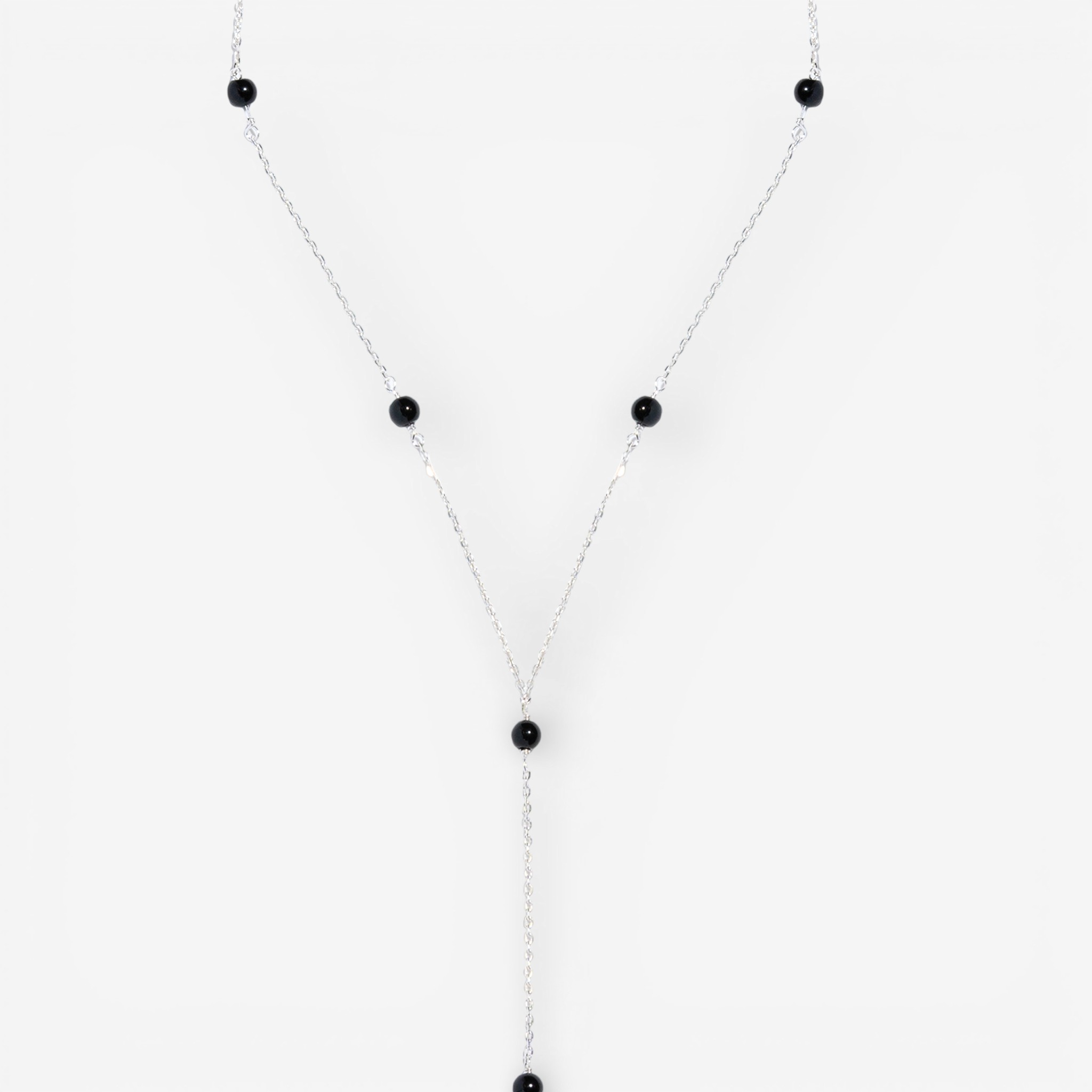 09-00-0027 Одинарный галстук с чёрной шпинелью (Ag 925)-1