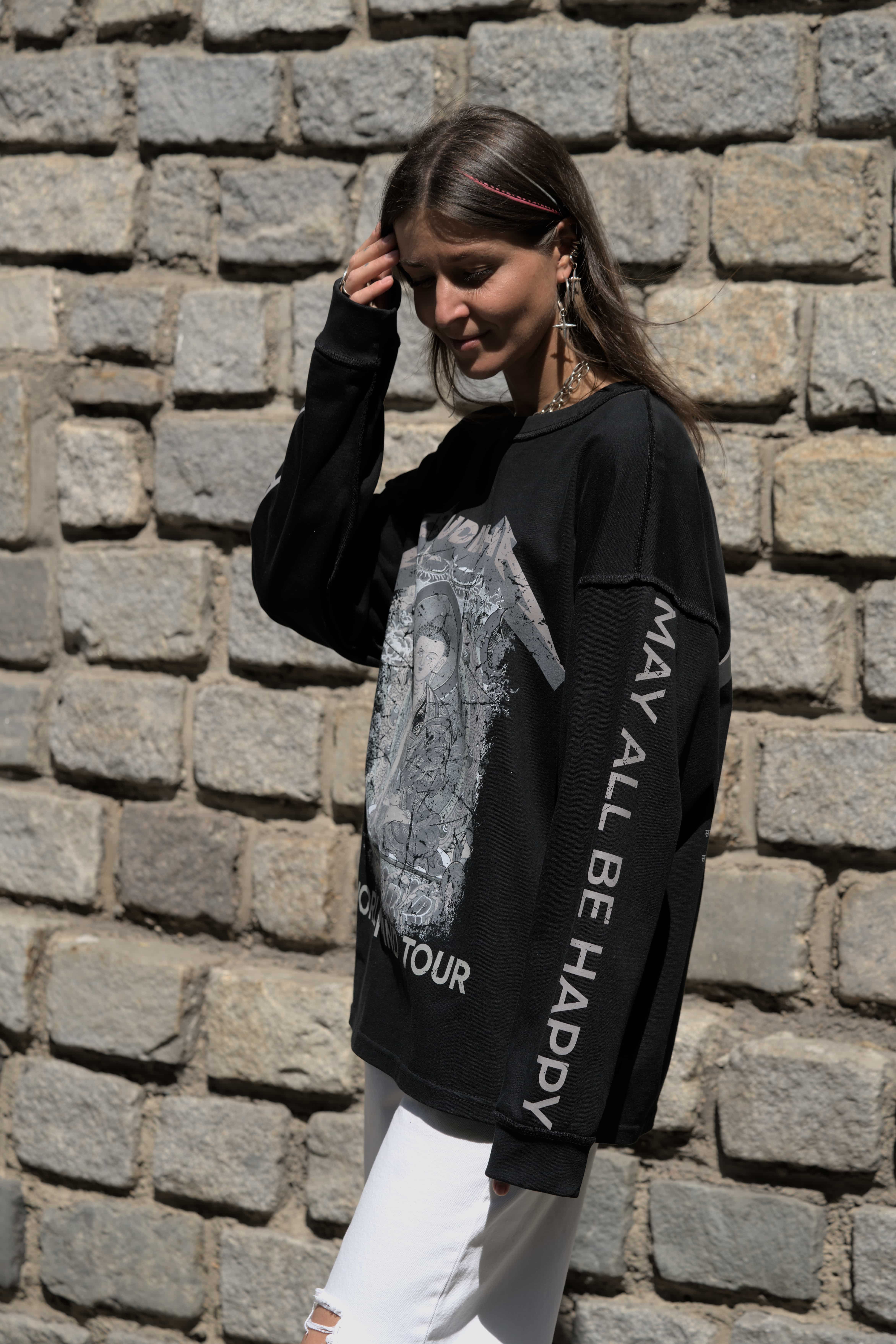 42-00-0015 Лонгслив Будда /Metallica черный с серым принтом-2