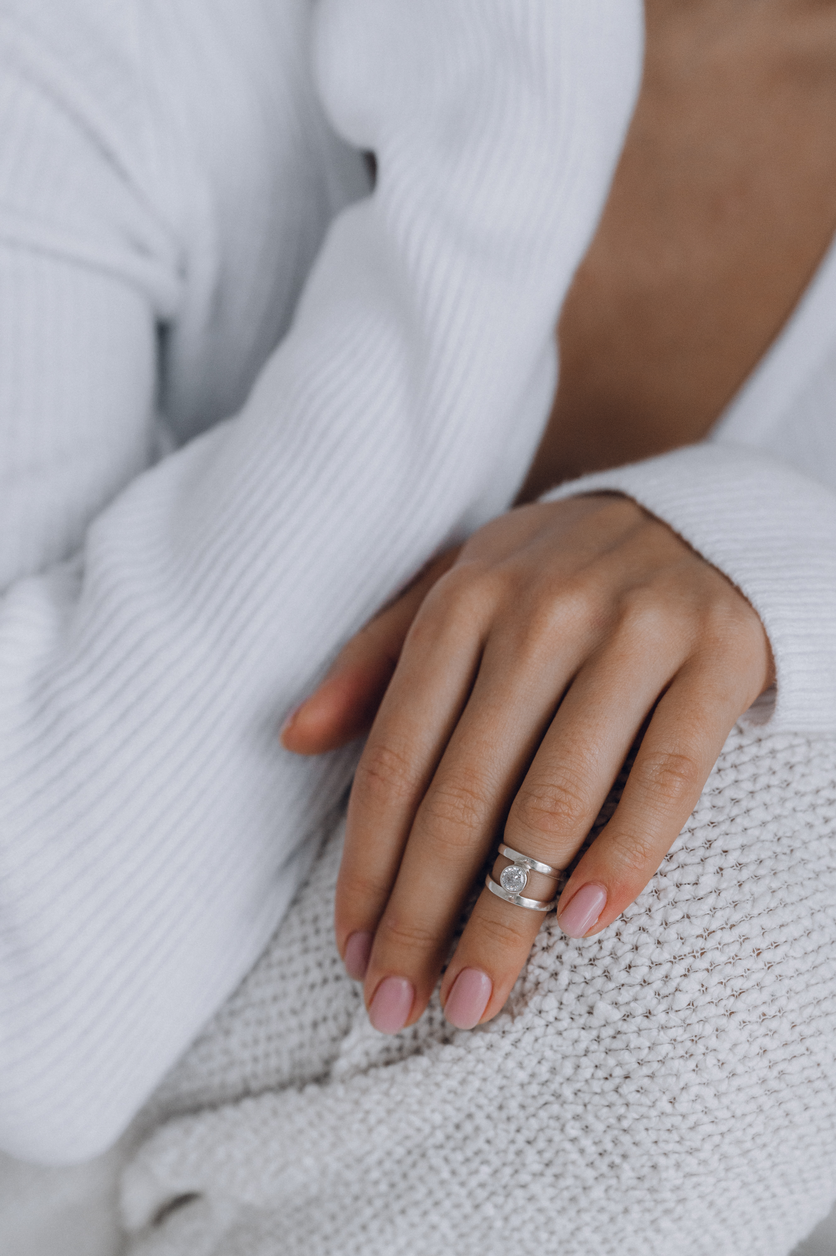 03-00-0186 Кольцо на фалангу двойное с круглым белым куб. цирконием (Ag 925)-3