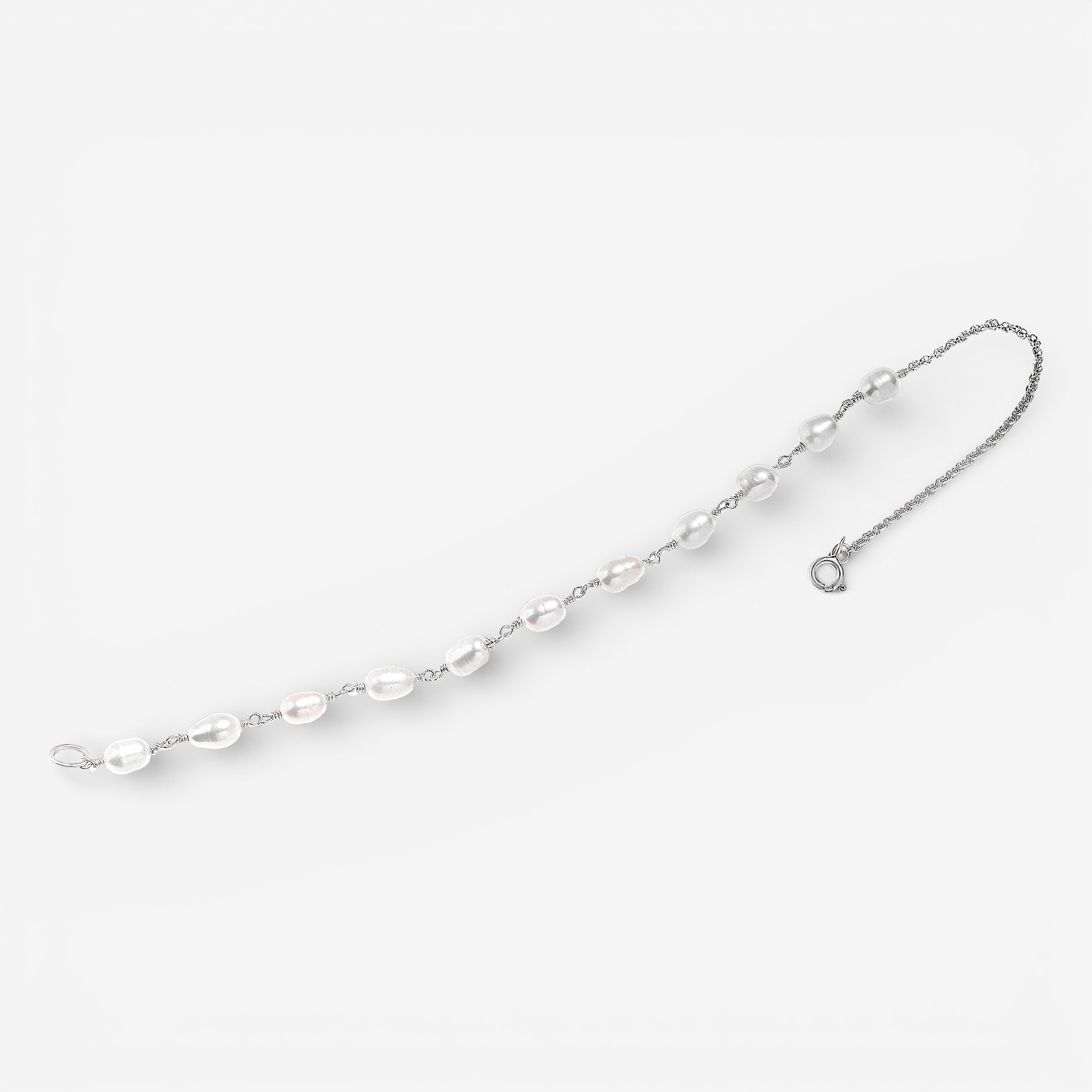 01-00-0677 Цепочка на карабин Жемчуг правая (через плетение) (Ag 925)-1