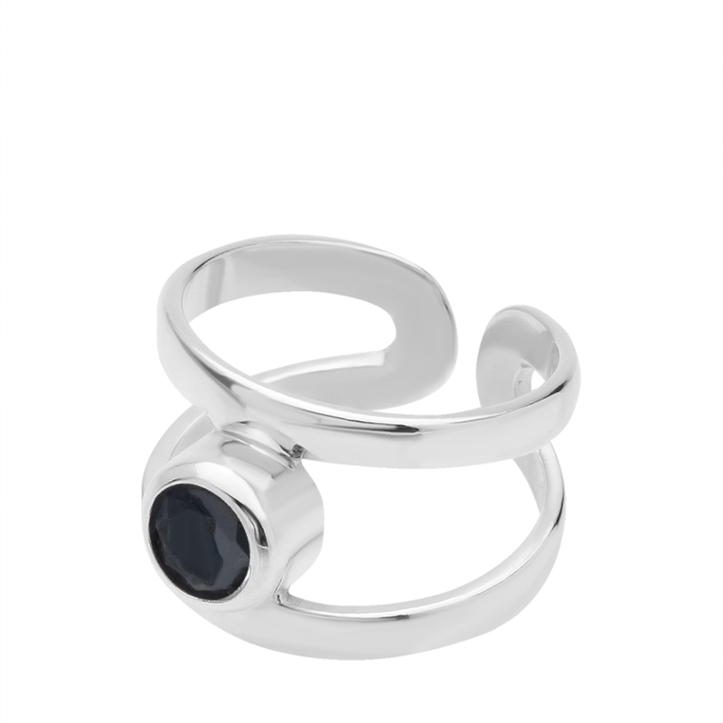 03-00-0187 Кольцо на фалангу двойное с круглым чёрным цирконом (Ag 925)
