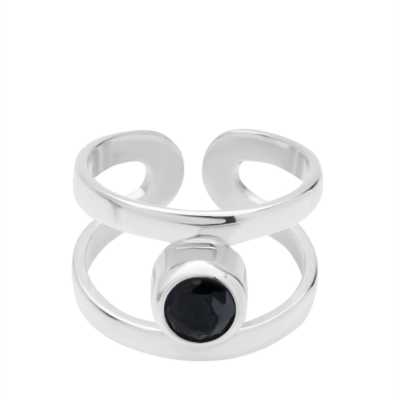 03-00-0187 Кольцо на фалангу двойное с круглым чёрным цирконом (Ag 925)