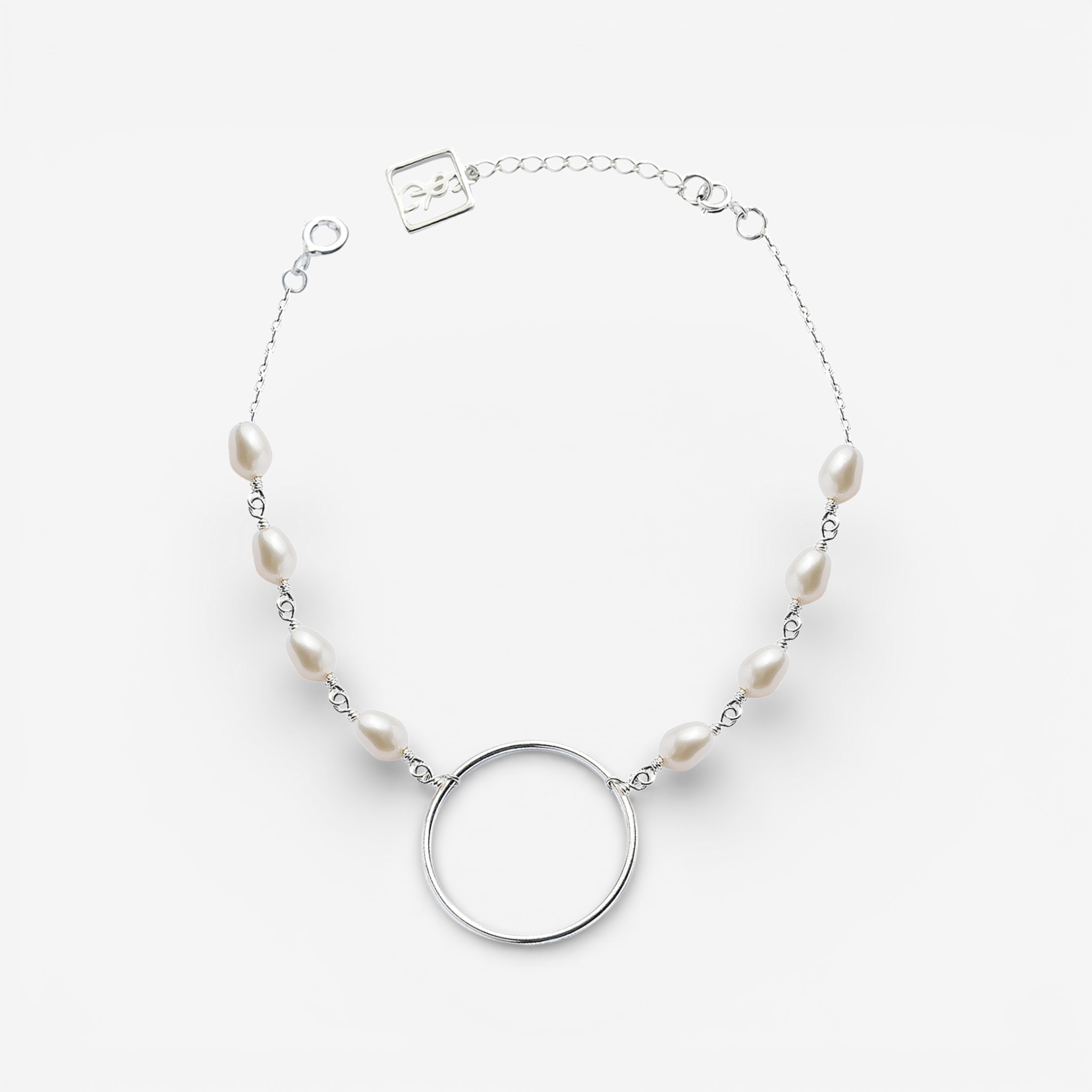 02-00-0007 Браслет бесконечность с белым жемчугом (Ag 925)-1