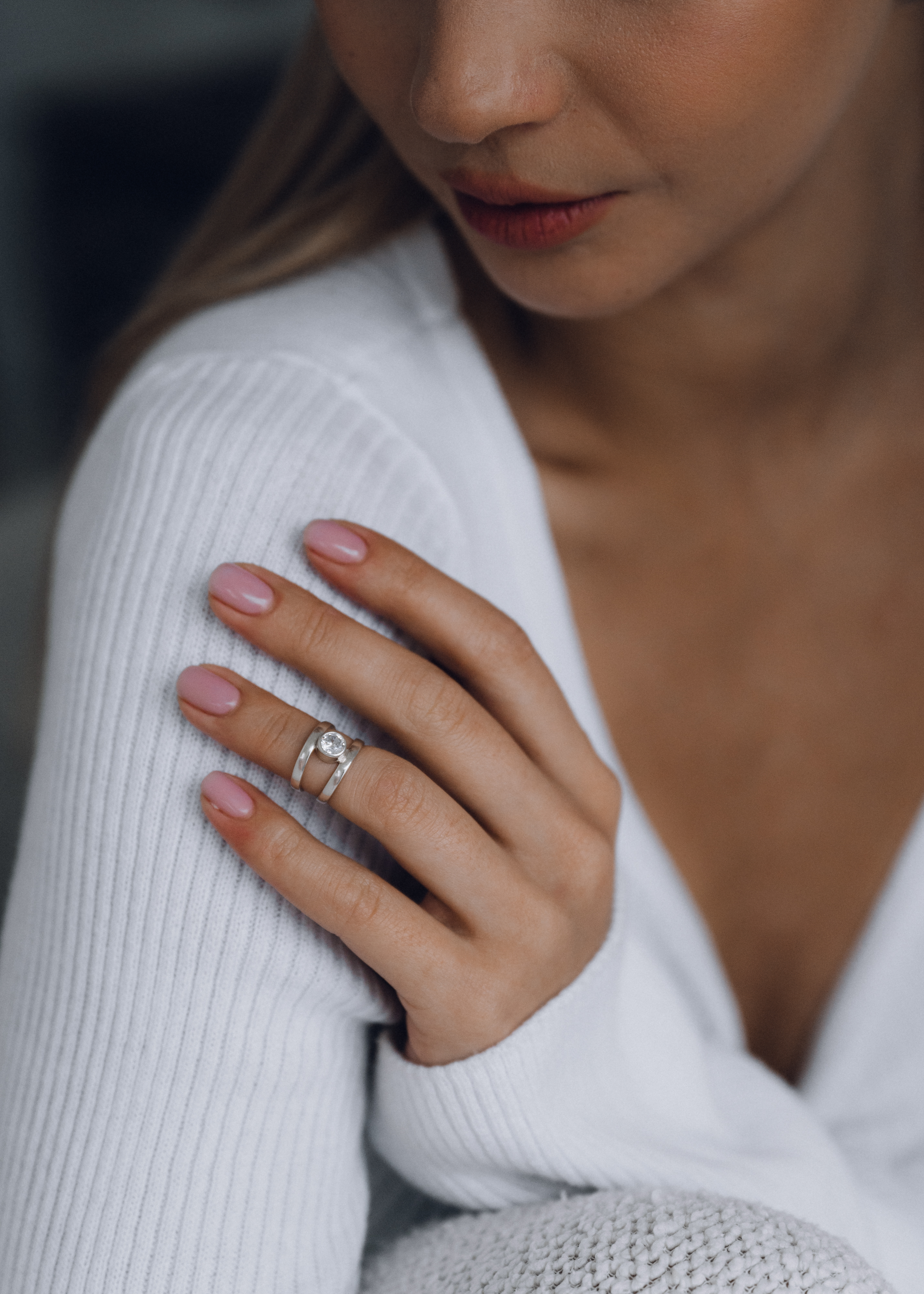 03-00-0186 Кольцо на фалангу двойное с круглым белым куб. цирконием (Ag 925)-4