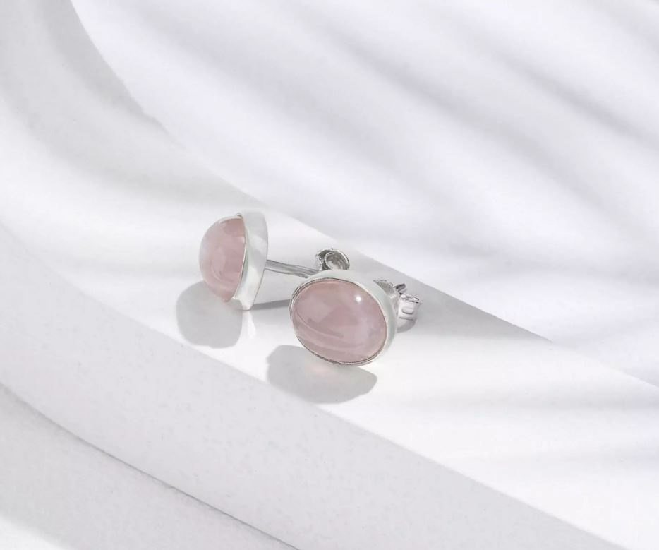 04-00-0086 Гвоздики с розовым кварцем (овальные) (Ag 925)-2