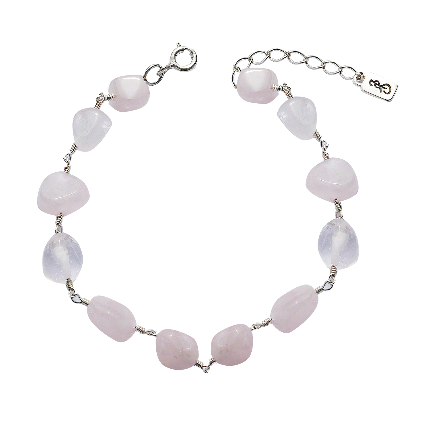 02-00-0717 Браслет с камнями розового кварца (Ag 925)-1