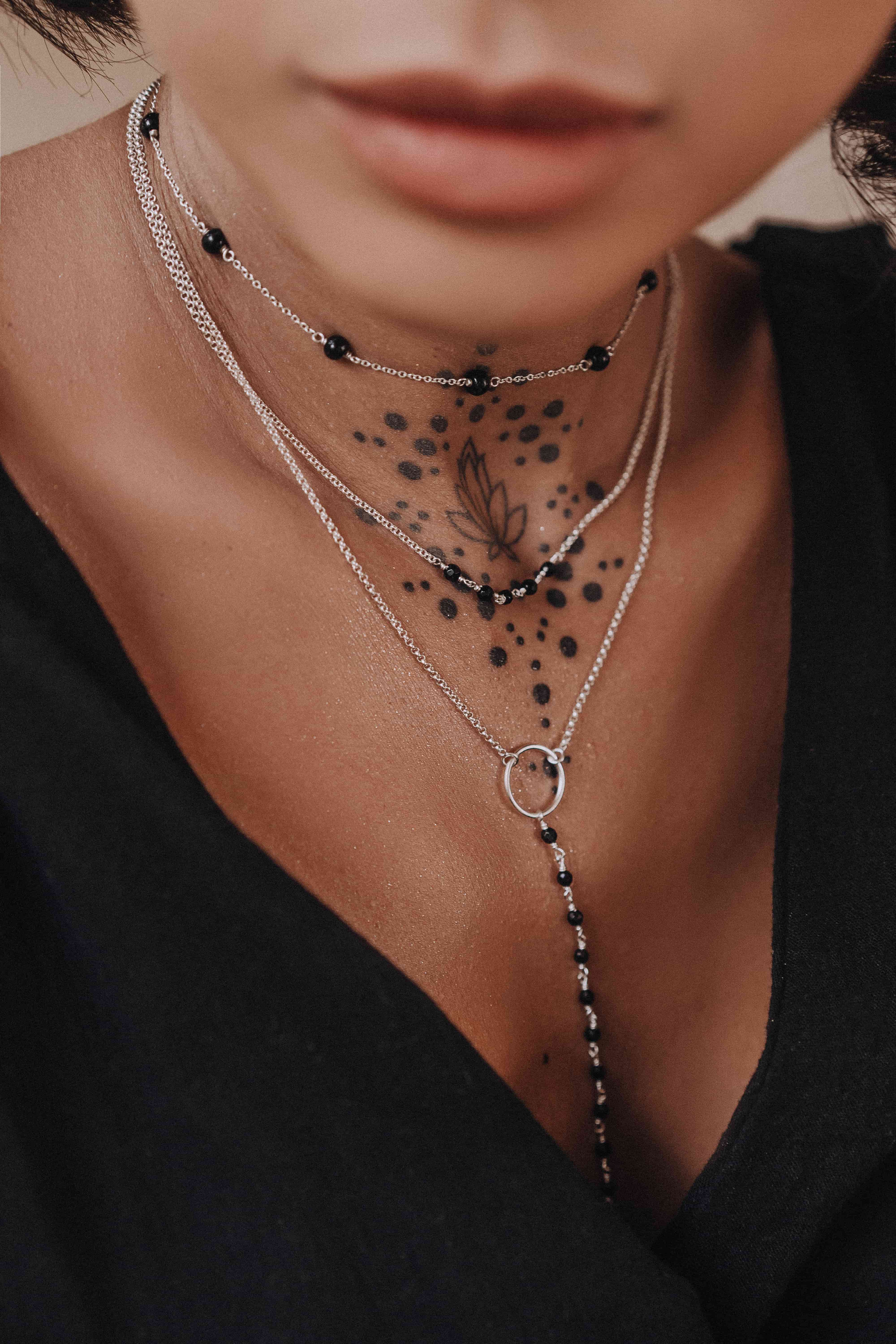 09-00-0029 Двойной галстук с чёрной шпинелью и серебряной пластиной (Ag 925)-3