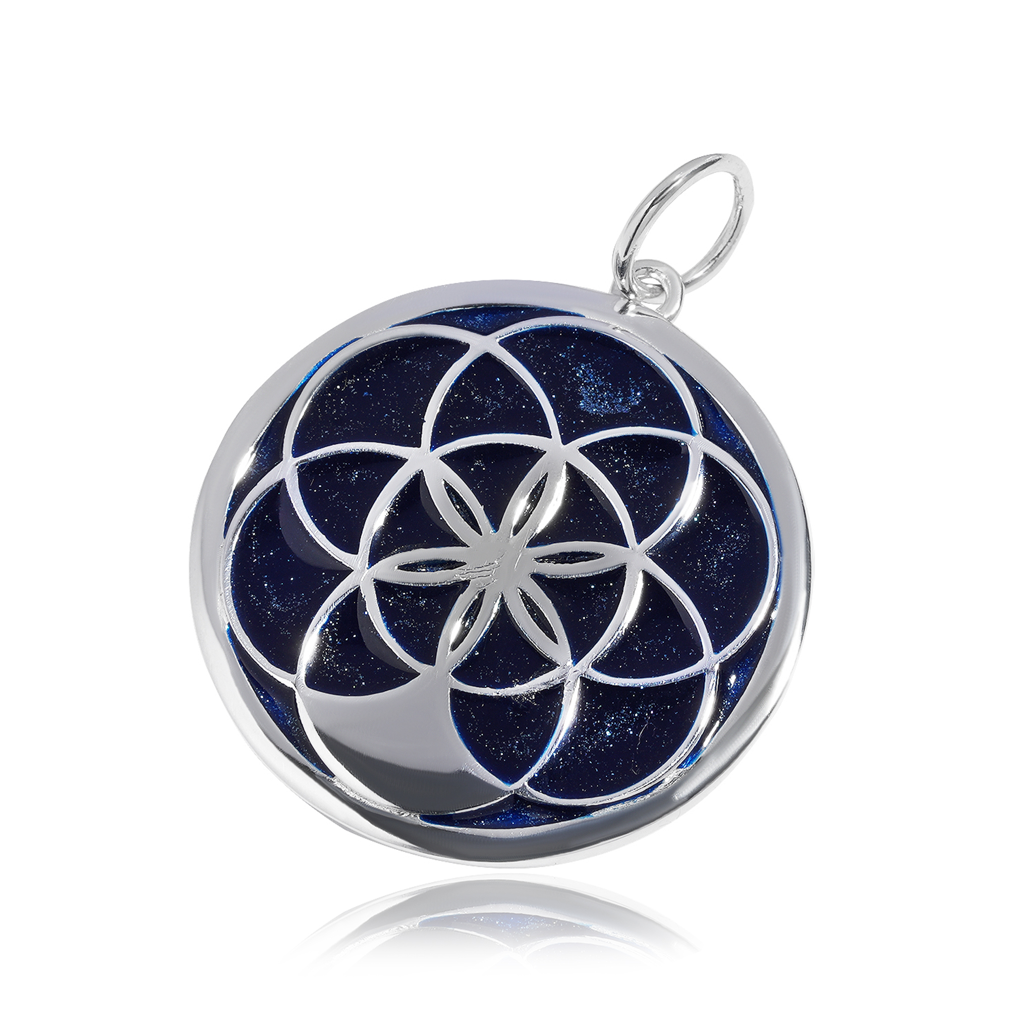 09-00-0043 Подвеска с Цветком Жизни с синей эмалью (Ag 925)-1