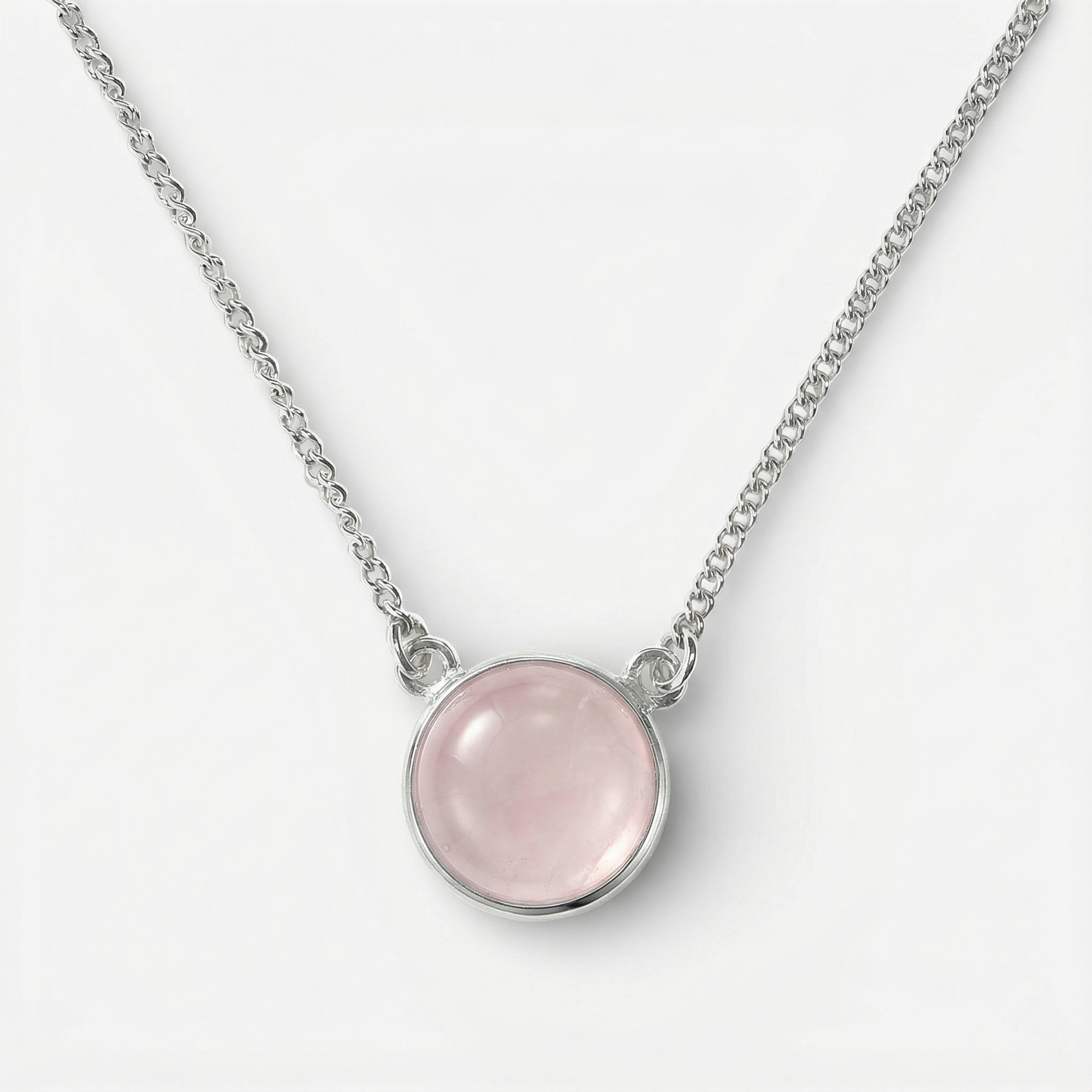 01-00-0237 Колье с круглым розовым кварцем кабошон (Ag 925)-1