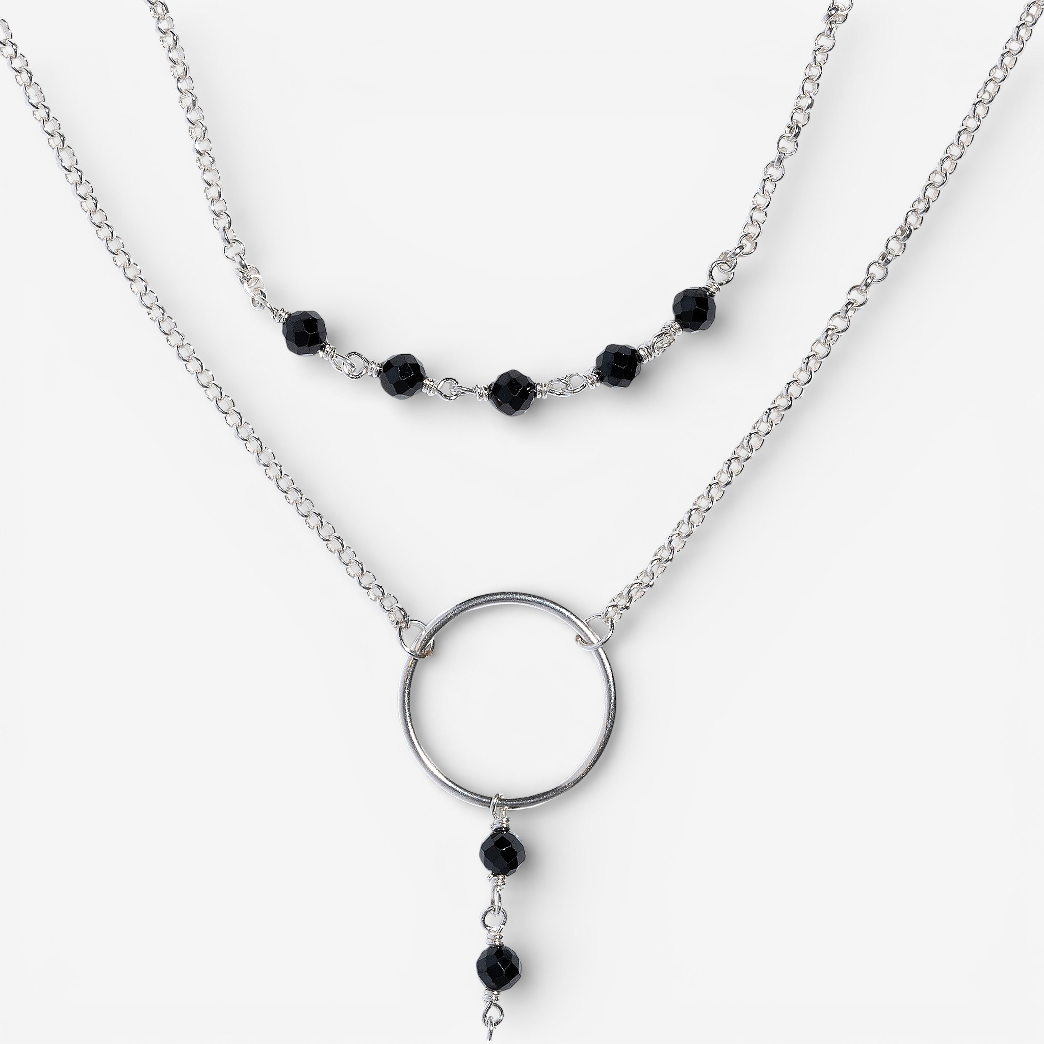 09-00-0029 Двойной галстук с чёрной шпинелью и серебряной пластиной (Ag 925)-1