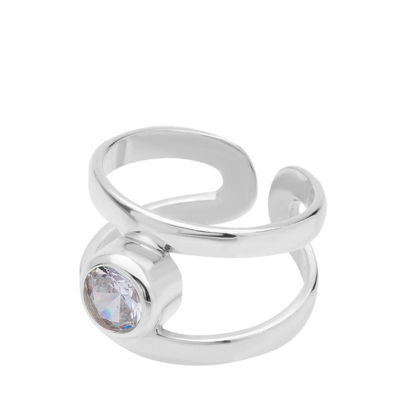 03-00-0186 Кольцо на фалангу двойное с круглым белым куб. цирконием (Ag 925)-2
