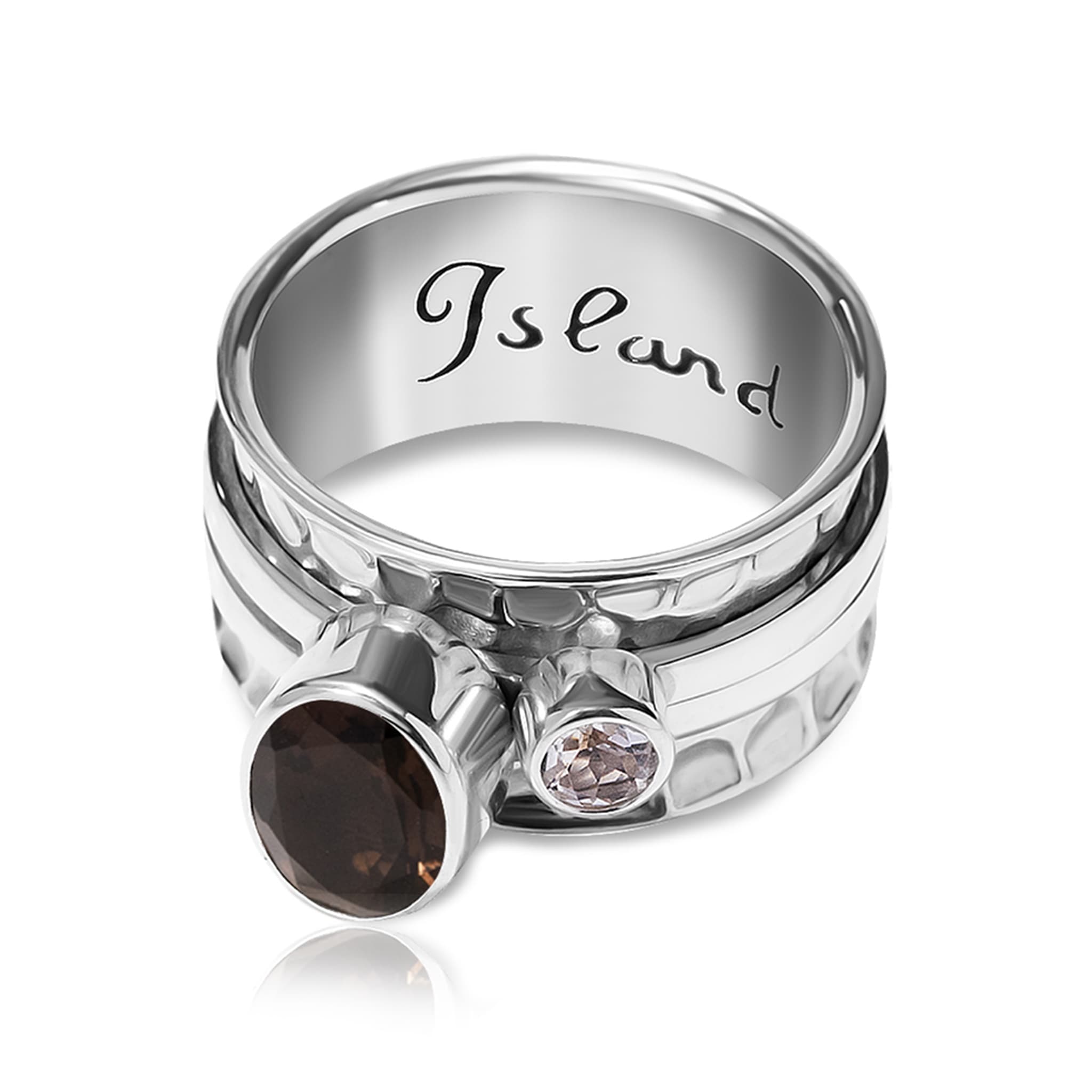 03-00-0371 Кольцо-механизм с овальным дымчатым кварцем и белым топазом (Ag 925)-1