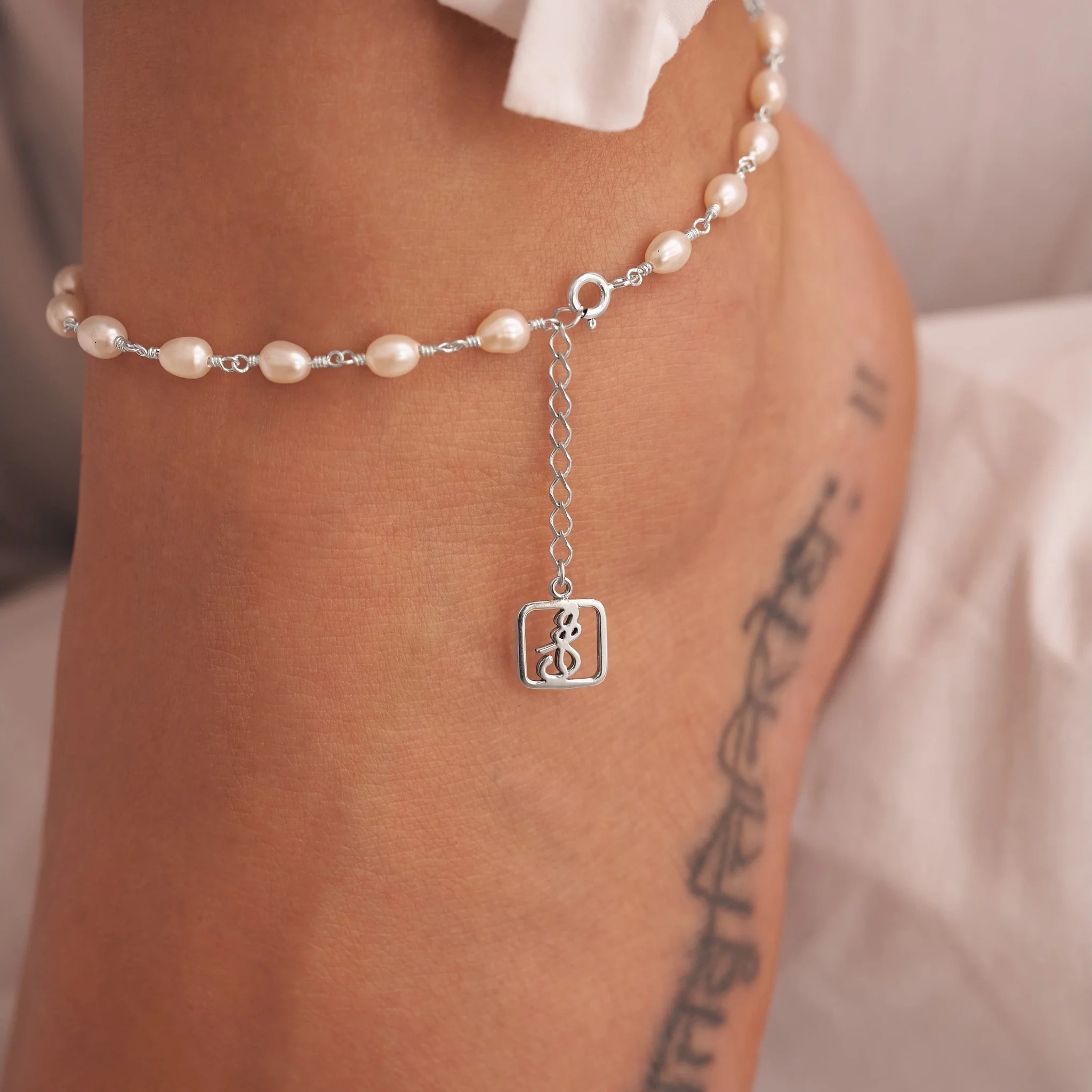 02-00-0708 Браслет Анклет "Добавь смысл" с жемчугом (Ag 925)-1