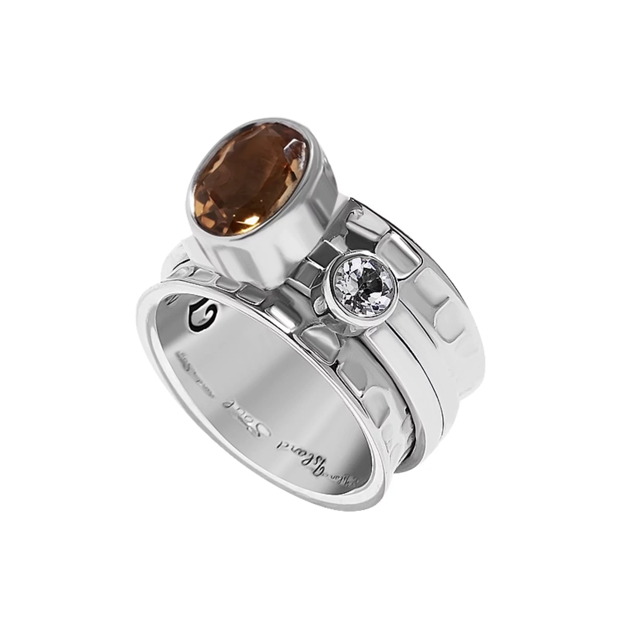 03-00-0316 Кольцо-механизм с овальным цитрином фасет и белым топазом (Ag 925)-1