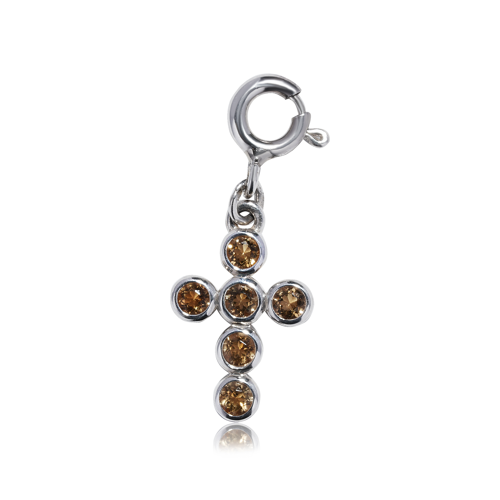 01-00-0537 Подвеска Крест с цитринами (на карабине) (Ag 925)-1