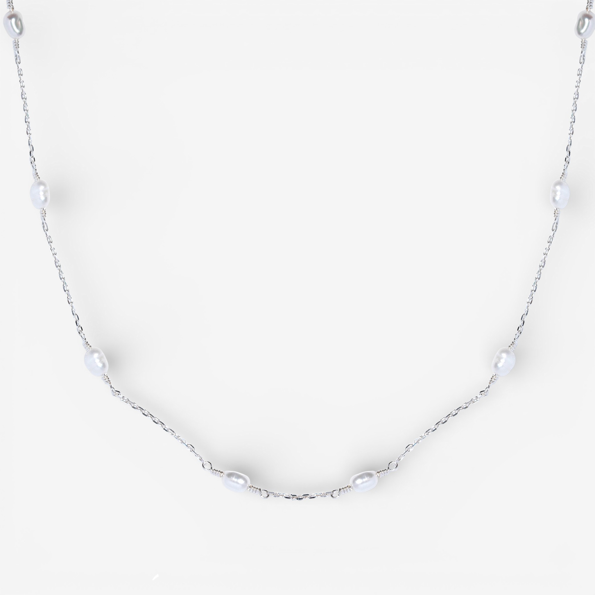 01-00-0218 Колье с бусинами белого жемчуга (Ag 925)-1