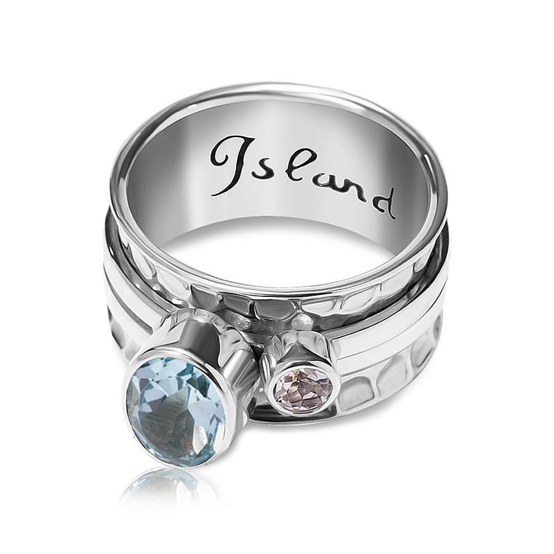 03-00-0457 Кольцо-механизм с овальным топазом Sky фасет и белым топазом (Ag 925)