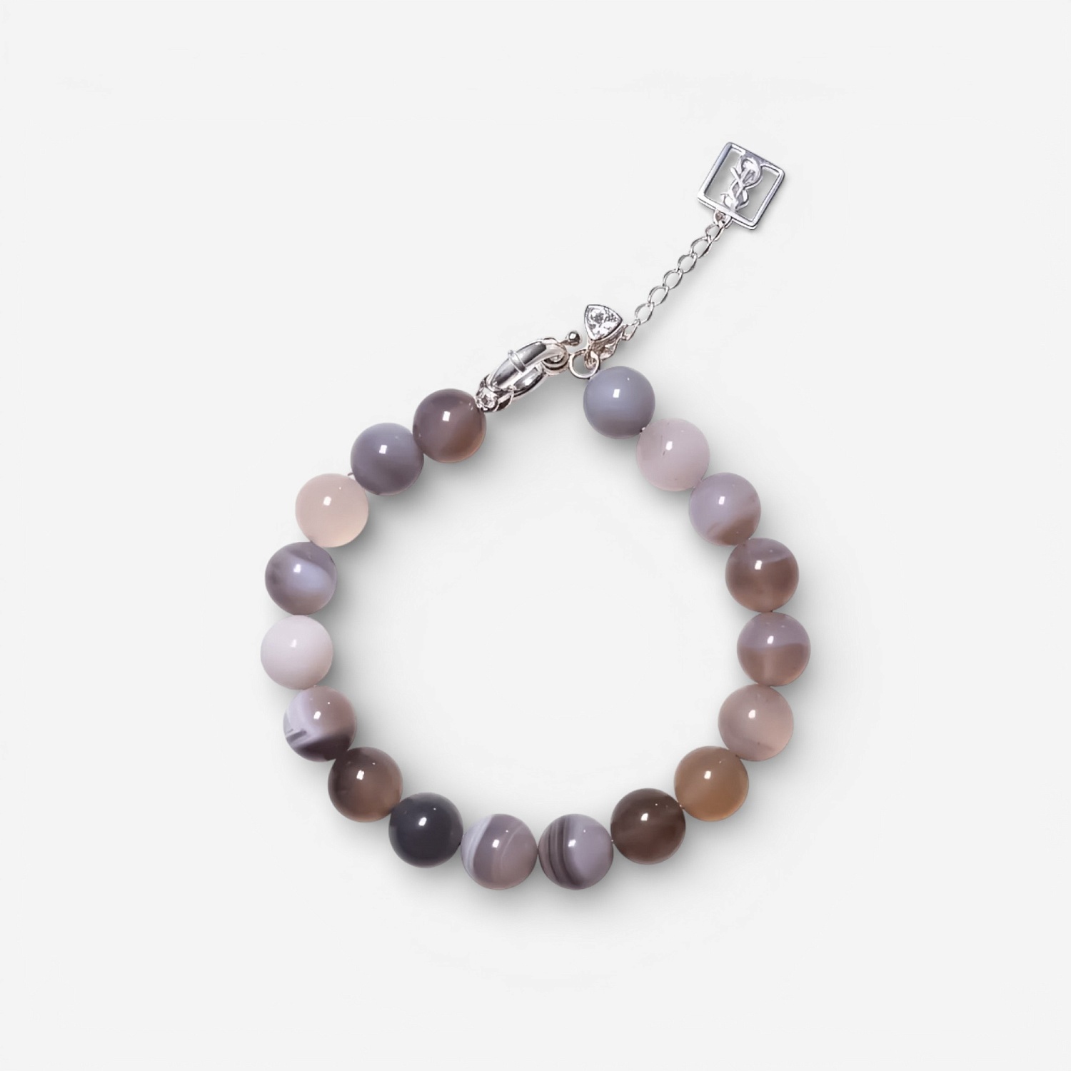 02-00-0521 Браслет с крупными бусинами агата Ботсвана и цирконом (Ag 925)-1