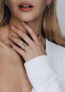 03-00-0316 Кольцо-механизм с овальным цитрином фасет и белым топазом (Ag 925)-4