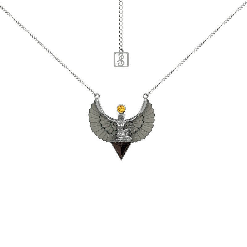 09-00-0771 Колье "Изида" с крыльями из дымчатого перламутра (Ag 925)