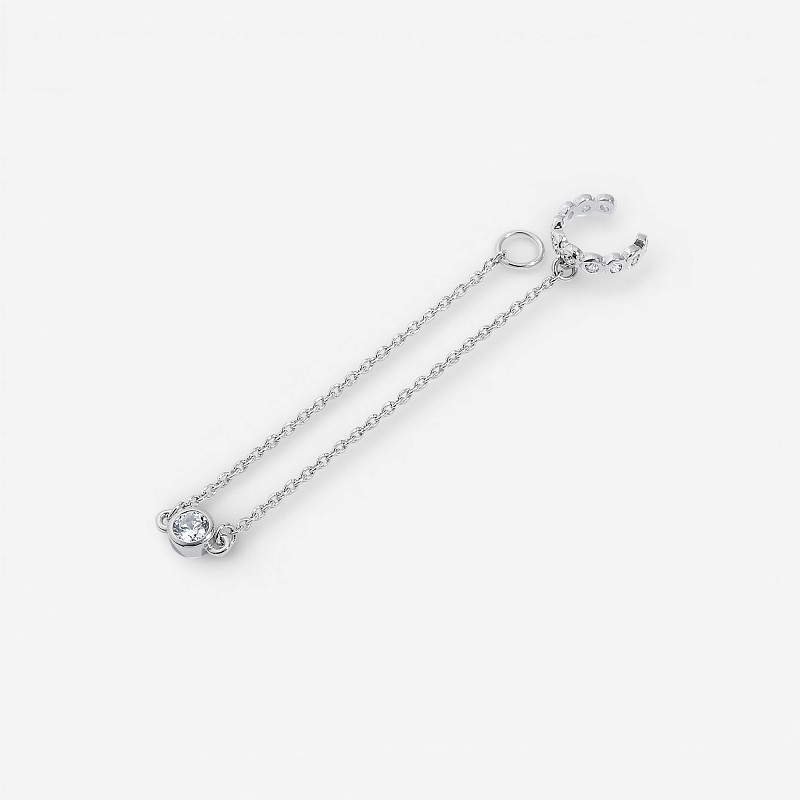 04-00-0015 Серьга Кафф с цепочкой и белым топазом (Ag 925)