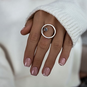 03-00-0013 Кольцо Сфера с чёрным цирконом (Ag 925)-4