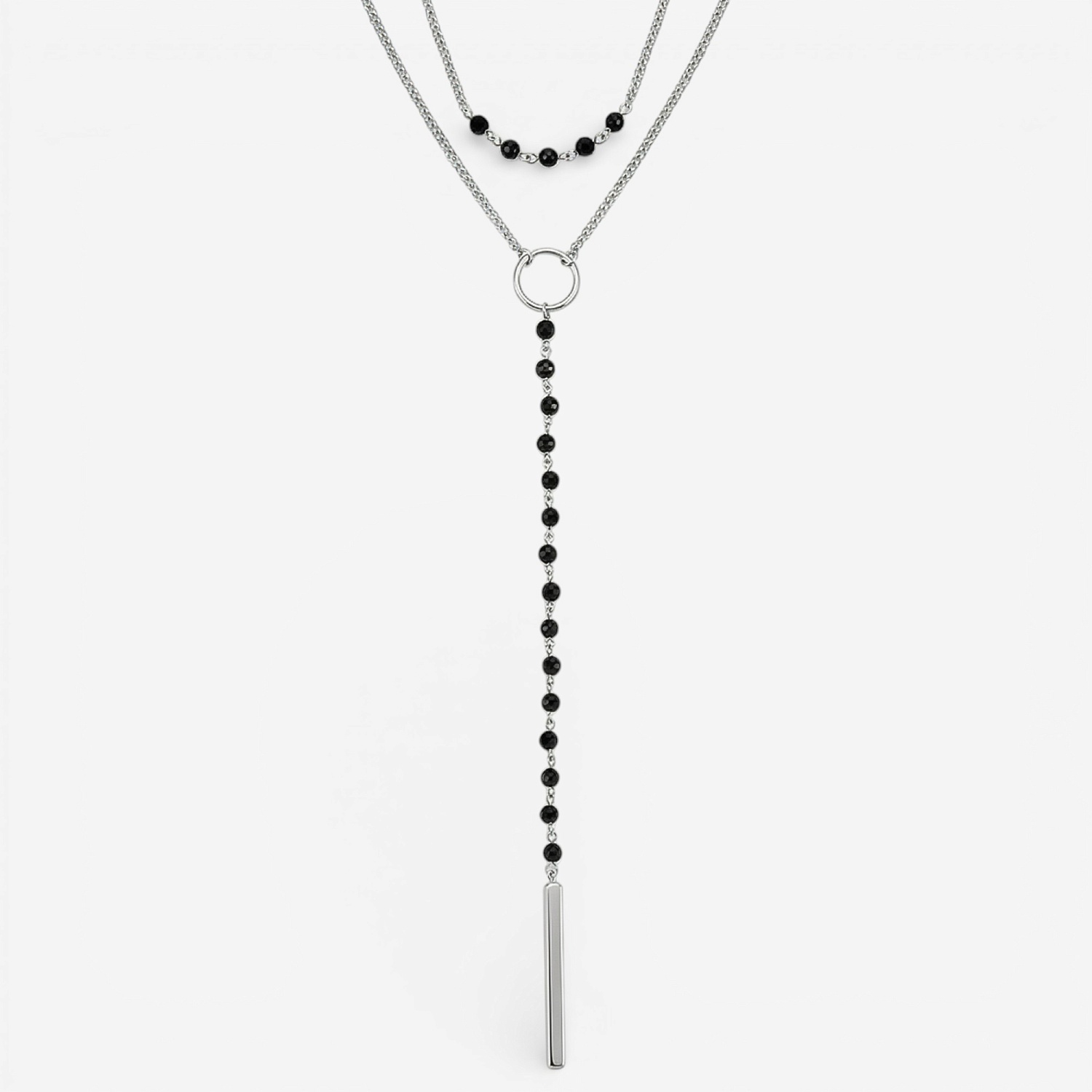 01-00-0066 Двойной галстук с чёрным ониксом и серебряной пластиной (Ag 925)-1