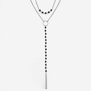 01-00-0066 Двойной галстук с чёрным ониксом и серебряной пластиной (Ag 925)-1