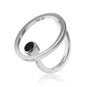 03-00-0013 Кольцо Сфера с чёрным цирконом (Ag 925)-1