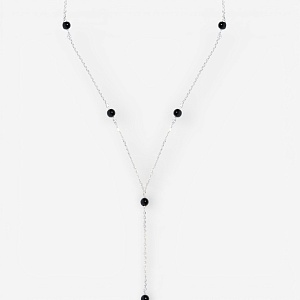 09-00-0027 Одинарный галстук с чёрной шпинелью (Ag 925)-1