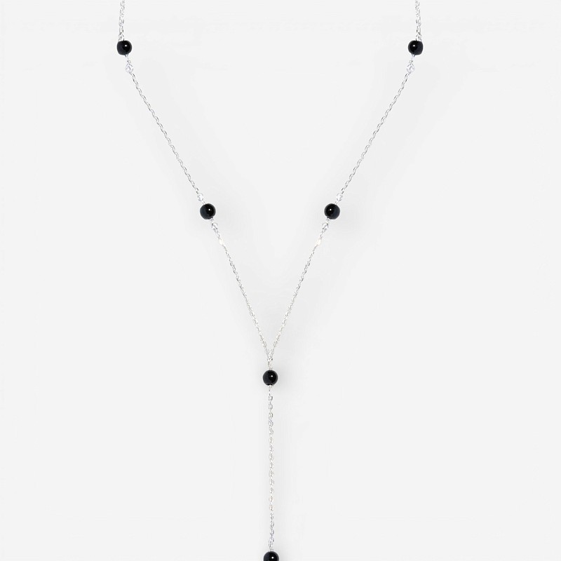 09-00-0027 Одинарный галстук с чёрной шпинелью (Ag 925)