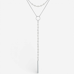 01-00-0059 Двойной галстук с белым жемчугом и серебряной пластиной (Ag 925)-1