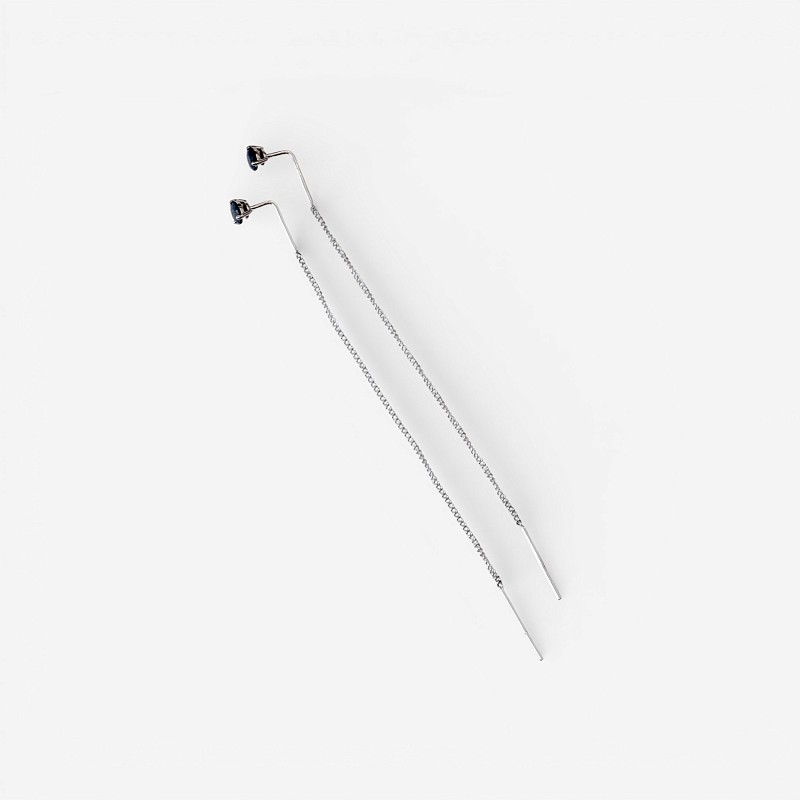 04-00-0033 Серьги подвески с чёрным цирконом (Ag 925)