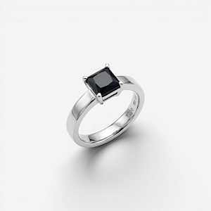 03-00-0686 Классическое кольцо на фалангу с квадратным чёрным цирконом (гладкое) (Ag 925)-1