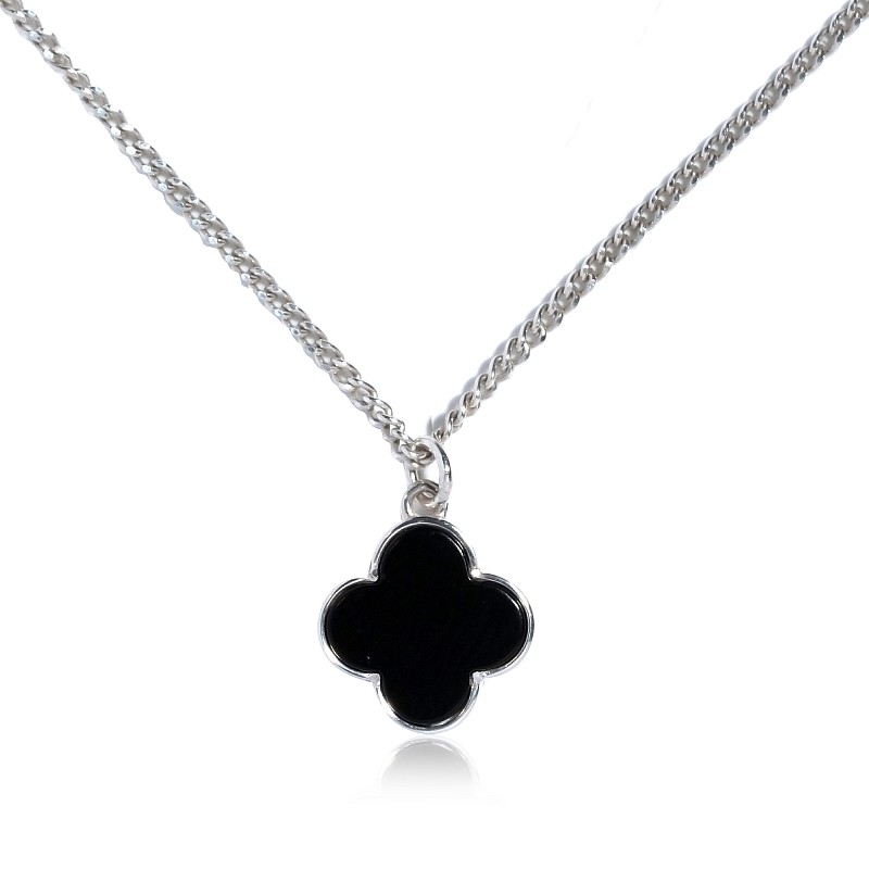 01-00-0155 Колье клевер с чёрным ониксом (Ag 925)