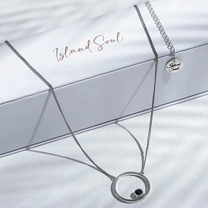 01-00-0324 Колье Сфера с черным цирконом (Ag 925)-3