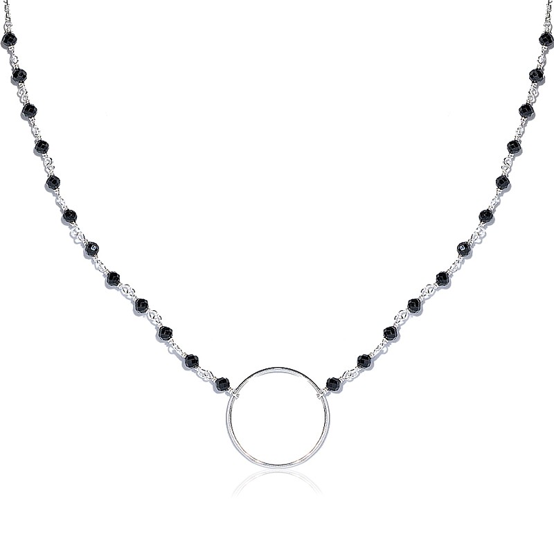 01-00-0135 Колье бесконечность с бусинами чёрного оникса (Ag 925)