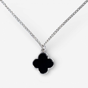 01-00-0155 Колье клевер с чёрным ониксом (Ag 925)-1