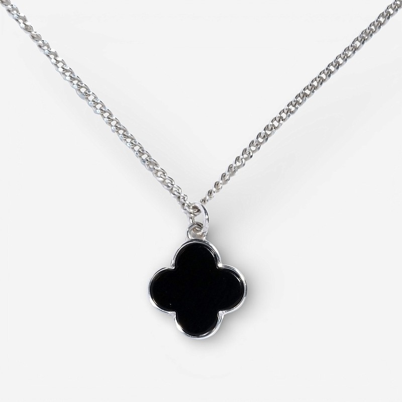 01-00-0155 Колье клевер с чёрным ониксом (Ag 925)
