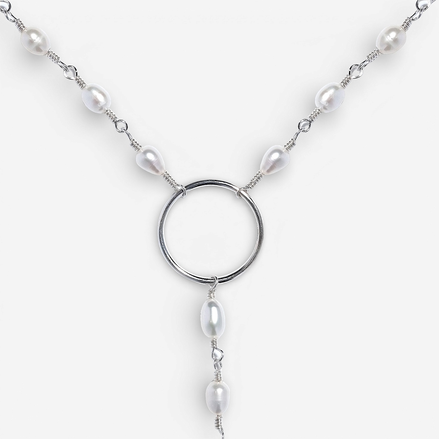 01-00-0072 Одинарный галстук с белым жемчугом, кольцом и серебряной пластиной (Ag 925)-1