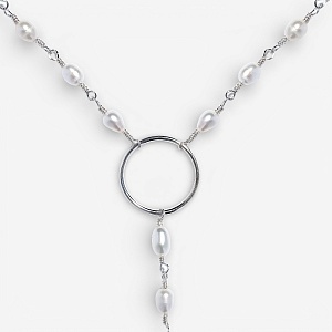 01-00-0072 Одинарный галстук с белым жемчугом, кольцом и серебряной пластиной (Ag 925)-1