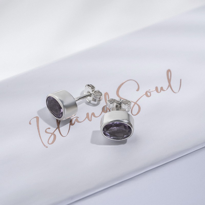 04-00-0319 Гвоздики с овальным аметистом (фасет) (Ag 925)