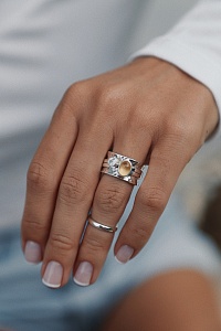 03-00-0350 Кольцо-механизм с овальным цитрином кабошон и белым топазом (Ag 925)-6