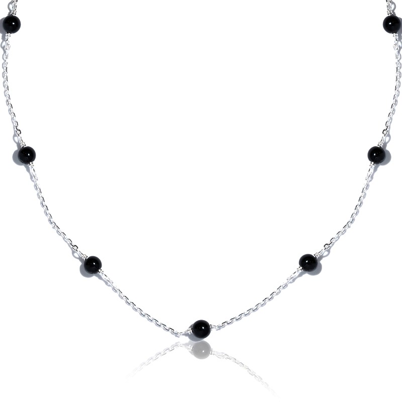 01-00-0219 Колье с бусинами оникса (Ag 925)