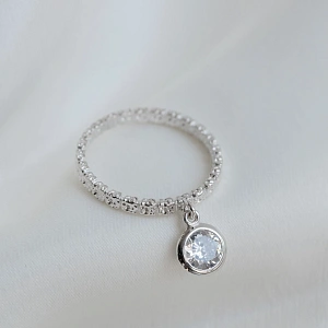 03-00-0509 Кольцо с подвеской белый куб. цирконий мятое  (Ag 925)-1