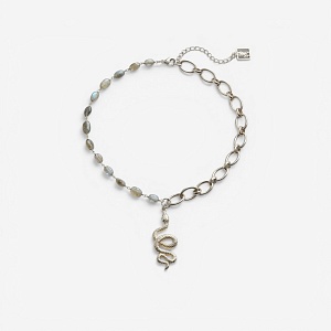 09-00-0117 Колье половинка бдсм с подвеской snake и лабрадоритом (Ag 925)-1