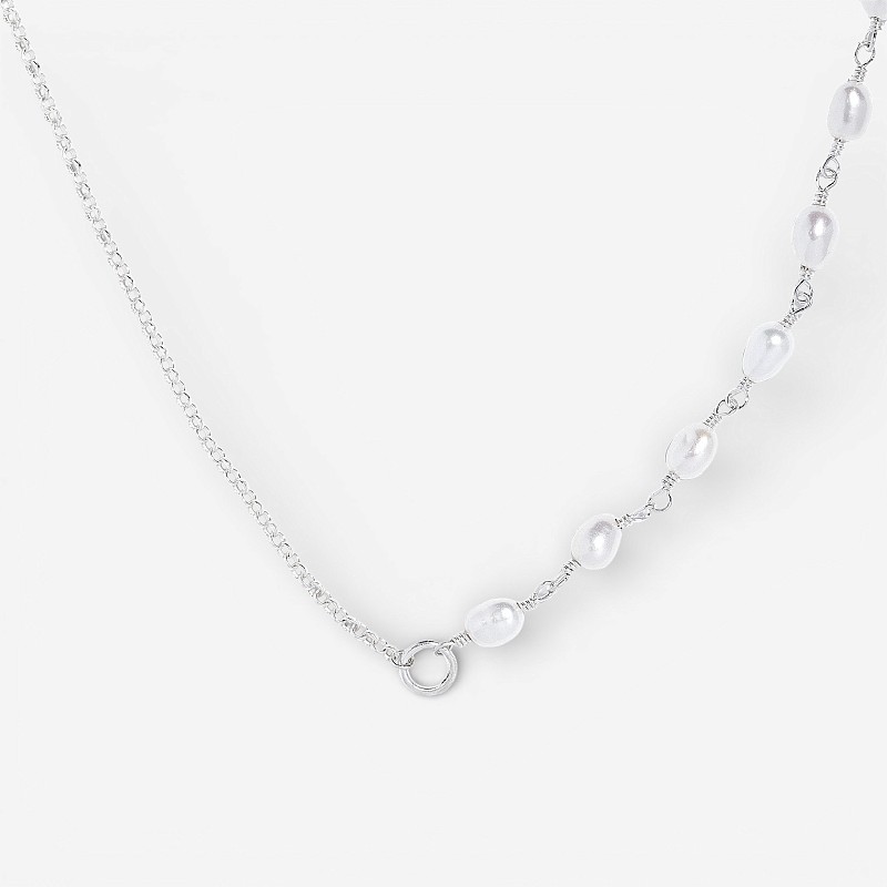 09-00-0021 Колье половинка с белым жемчугом "Добавь смысл" (Ag 925)